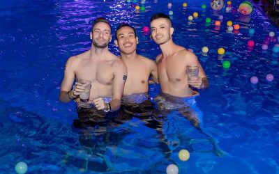 Three guys at a pool party in Bangkok