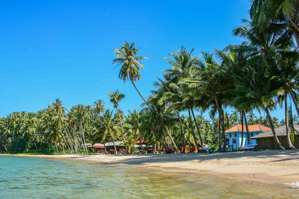A beach with huts in Koh Mak, Thailand.