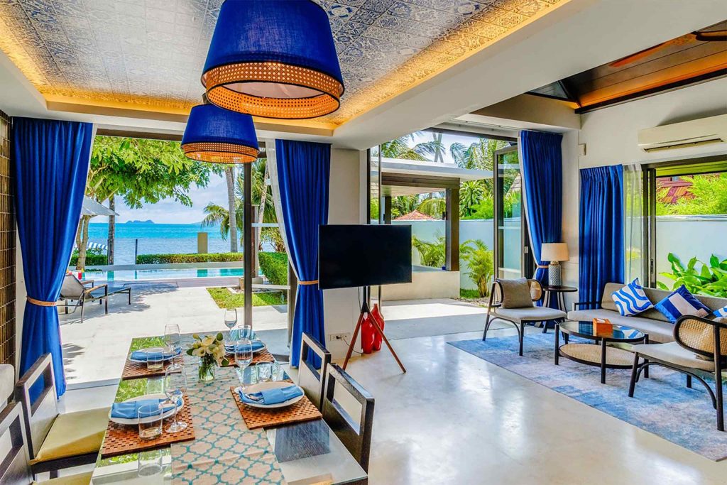 Breezy suite interiors with navy blue interior elements.