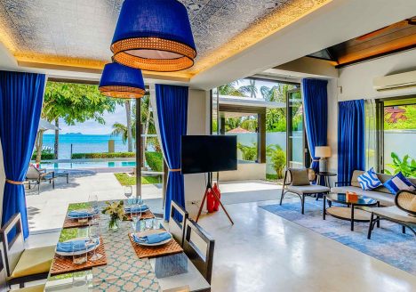Breezy suite interiors with navy blue interior elements.