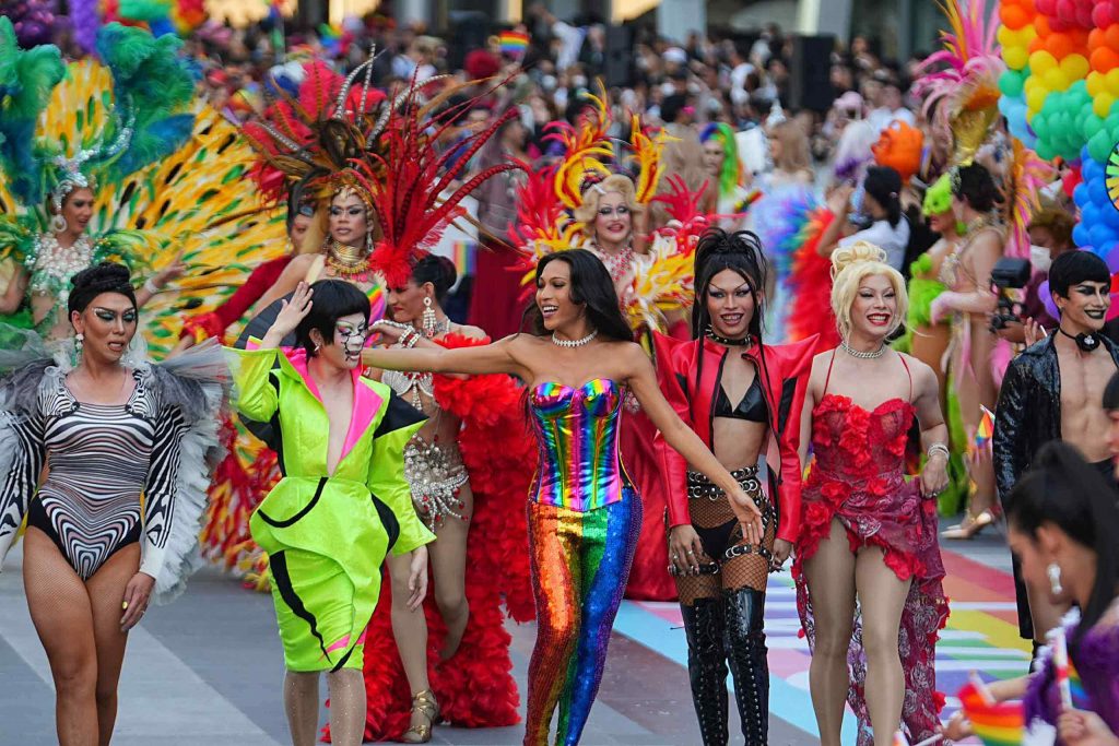 A vibrant parade during Pride Month in Thailand.